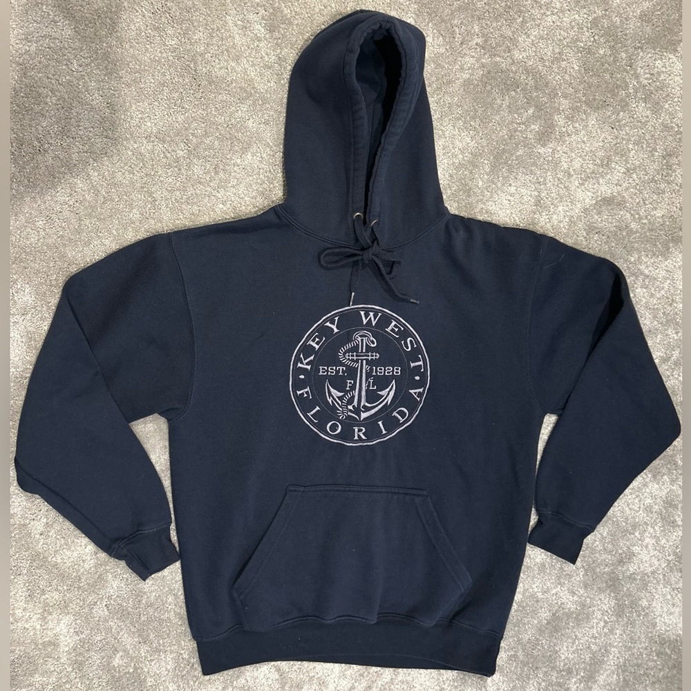 Key West Florida Anchor Hoodie Sweatshirt M Navy Blue Beach Coastal - Picture 2 of 5